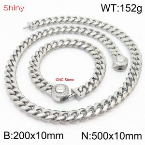 Hip hop style stainless steel 10mm polished Cuban chain CNC men's bracelet necklace two-piece set - KS204019-Z
