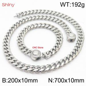 Hip hop style stainless steel 10mm polished Cuban chain CNC men's bracelet necklace two-piece set - KS204023-Z