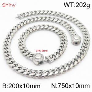 Hip hop style stainless steel 10mm polished Cuban chain CNC men's bracelet necklace two-piece set - KS204024-Z