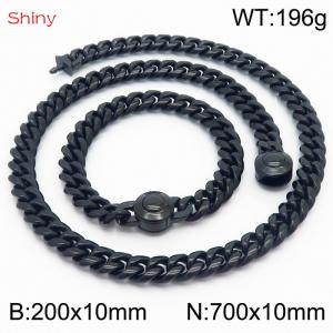 Hip hop style stainless steel 10mm polished Cuban chain plated with black  men's bracelet necklace two-piece set - KS204031-Z