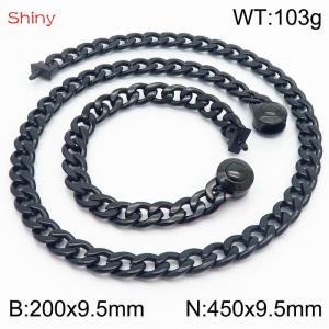 Hip hop style polished stainless steel Cuban chain black men's necklace bracelet combination two-piece set - KS204068-Z