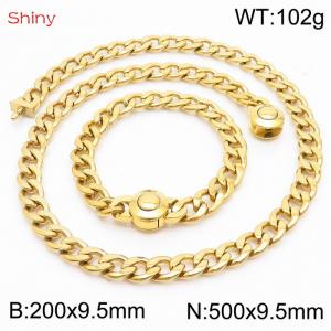 Hip hop style polished stainless steel Cuban chain gold men's necklace bracelet combination two-piece set - KS204076-Z