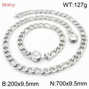 Fashionable stainless steel 200x9.5mm&700x9.5mm3：1 thick chain circular polished buckle jewelry charm silver set - KS204094-Z