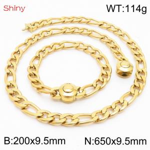 Fashionable stainless steel 200x9.5mm&650x9.5mm3：1 thick chain circular polished buckle jewelry charm gold set - KS204100-Z