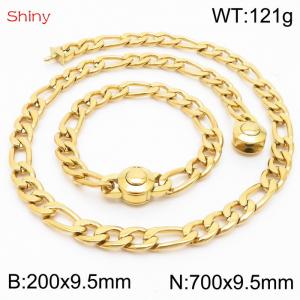 Fashionable stainless steel 200x9.5mm&700x9.5mm3：1 thick chain circular polished buckle jewelry charm gold set - KS204101-Z