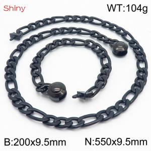 Fashionable stainless steel 200x9.5mm&550x9.5mm3：1 thick chain circular polished buckle jewelry charm black set - KS204105-Z