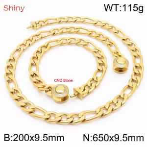 Fashion stainless steel 200x9.5mm&650x9.5mm3：1 thick chain circular polished buckle jewelry charm gold set - KS204114-Z