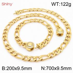 Fashion stainless steel 200x9.5mm&700x9.5mm3：1 thick chain circular polished buckle jewelry charm gold set - KS204115-Z