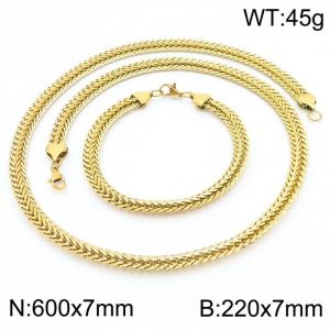 7mm Tennis Mesh Chain Necklace & Bracelet Jewelry Set Men Stainless Steel 304 Gold Color - KS204235-TK