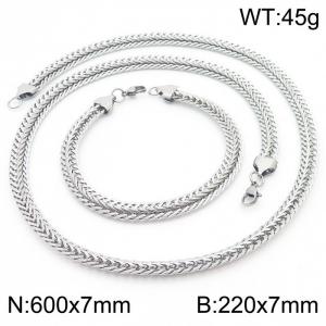 7mm Tennis Mesh Chain Necklace & Bracelet Jewelry Set Men Stainless Steel 304 Silver Color - KS204236-TK