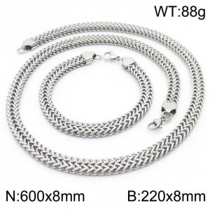 8mm Tennis Mesh Chain Necklace & Bracelet Jewelry Set Men Stainless Steel 304 Silver Color - KS204238-TK