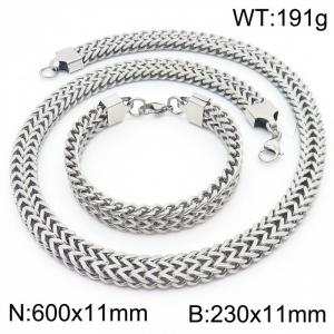 11mm Tennis Mesh Chain Necklace & Bracelet Jewelry Set Men Stainless Steel 304 Silver Color - KS204240-TK