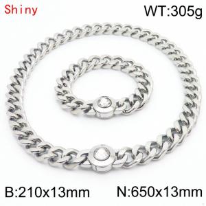 Hiphop Heavy Cuban Link Chains 210×13mm Bracelet 650×13mm Necklaces Male Silver Color Stainless Steel Jewelry Sets For Men Women - KS204319-Z