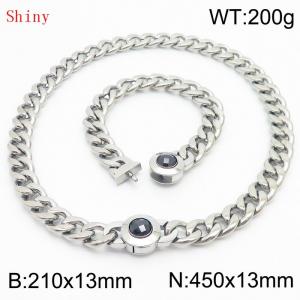 Stainless Steel&Black Zircon Cuban Chain Jewelry Set with 210mm Bracelet&450mm Necklace - KS204410-Z
