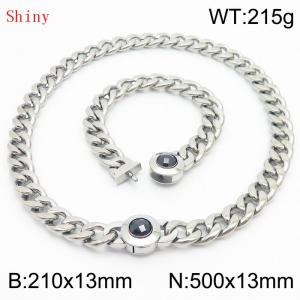 Stainless Steel&Black Zircon Cuban Chain Jewelry Set with 210mm Bracelet&500mm Necklace - KS204411-Z