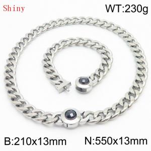 Stainless Steel&Black Zircon Cuban Chain Jewelry Set with 210mm Bracelet&550mm Necklace - KS204412-Z