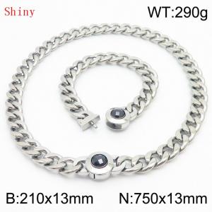 Stainless Steel&Black Zircon Cuban Chain Jewelry Set with 210mm Bracelet&750mm Necklace - KS204416-Z
