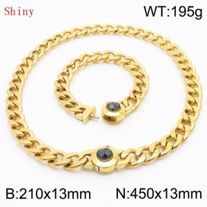 Gold-Plated Stainless Steel&Black Zircon Cuban Chain Jewelry Set with 210mm Bracelet&450mm Necklace - KS204417-Z