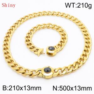Gold-Plated Stainless Steel&Black Zircon Cuban Chain Jewelry Set with 210mm Bracelet&500mm Necklace - KS204418-Z