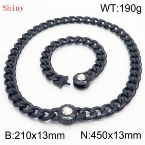 Black-Plated Stainless Steel&Translucent Zircon Cuban Chain Jewelry Set with 210mm Bracelet&450mm Necklace - KS204445-Z