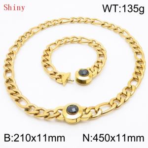 Fashion Gold Color Cuban Link Chain 210×11mm Bracelet 450×11mm Nacklace for Men Women Hip Hop Punk Thick Franco Rope Figaro Chains Jewelry Sets - KS204662-Z