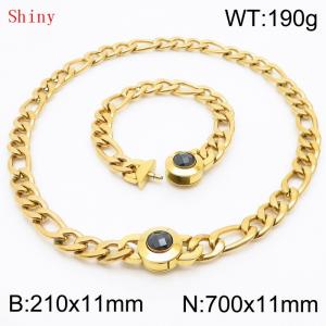 Fashion Gold Color Cuban Link Chain 210×11mm Bracelet 700×11mm Nacklace for Men Women Hip Hop Punk Thick Franco Rope Figaro Chains Jewelry Sets - KS204667-Z