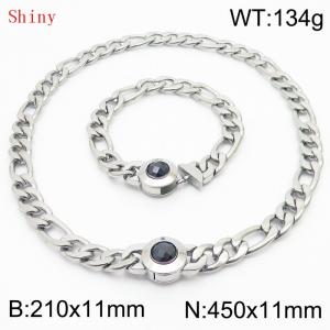 Fashion Silver Color Cuban Link Chain 210×11mm Bracelet 450×11mm Nacklace for Men Women Hip Hop Punk Thick Franco Rope Figaro Chains Jewelry Sets - KS204669-Z