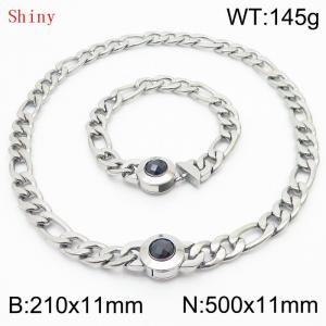 Fashion Silver Color Cuban Link Chain 210×11mm Bracelet 500×11mm Nacklace for Men Women Hip Hop Punk Thick Franco Rope Figaro Chains Jewelry Sets - KS204670-Z