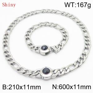 Fashion Silver Color Cuban Link Chain 210×11mm Bracelet 600×11mm Nacklace for Men Women Hip Hop Punk Thick Franco Rope Figaro Chains Jewelry Sets - KS204672-Z