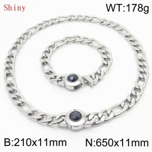 Fashion Silver Color Cuban Link Chain 210×11mm Bracelet 650×11mm Nacklace for Men Women Hip Hop Punk Thick Franco Rope Figaro Chains Jewelry Sets - KS204673-Z