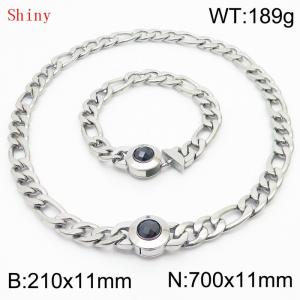 Fashion Silver Color Cuban Link Chain 210×11mm Bracelet 700×11mm Nacklace for Men Women Hip Hop Punk Thick Franco Rope Figaro Chains Jewelry Sets - KS204674-Z