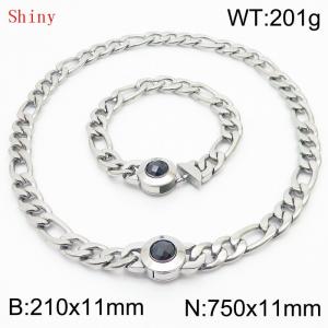 Fashion Silver Color Cuban Link Chain 210×11mm Bracelet 750×11mm Nacklace for Men Women Hip Hop Punk Thick Franco Rope Figaro Chains Jewelry Sets - KS204675-Z
