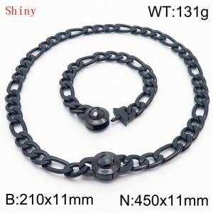 Fashion Black Color Cuban Link Chain 210×11mm Bracelet 450×11mm Nacklace for Men Women Hip Hop Punk Thick Franco Rope Figaro Chains Jewelry Sets - KS204676-Z