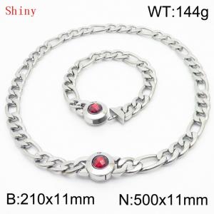 Simple Stainless Steel Cuban Link Chain 210×11mm Bracelet 500×11mm Nacklace for Male Silver Color NK Curb Chain Jewelry Set - KS204691-Z