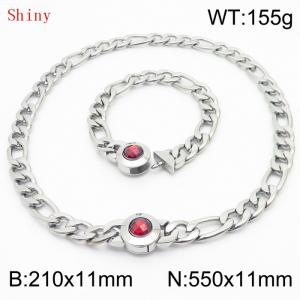 Simple Stainless Steel Cuban Link Chain 210×11mm Bracelet 550×11mm Nacklace for Male Silver Color NK Curb Chain Jewelry Set - KS204692-Z