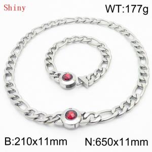 Simple Stainless Steel Cuban Link Chain 210×11mm Bracelet 650×11mm Nacklace for Male Silver Color NK Curb Chain Jewelry Set - KS204694-Z