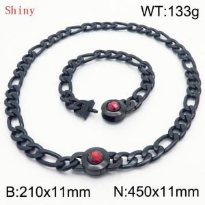 Simple Stainless Steel Cuban Link Chain 210×11mm Bracelet 500×11mm Nacklace for Male Black Color NK Curb Chain Jewelry Set - KS204697-Z