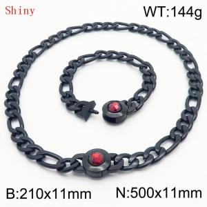 Simple Stainless Steel Cuban Link Chain 210×11mm Bracelet 500×11mm Nacklace for Male Black Color NK Curb Chain Jewelry Set - KS204698-Z