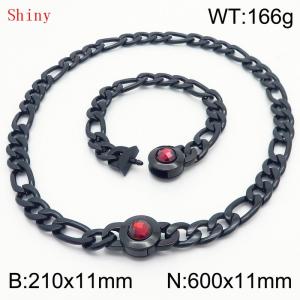 Simple Stainless Steel Cuban Link Chain 210×11mm Bracelet 600×11mm Nacklace for Male Black Color NK Curb Chain Jewelry Set - KS204700-Z