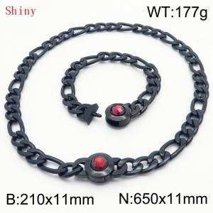Simple Stainless Steel Cuban Link Chain 210×11mm Bracelet 650×11mm Nacklace for Male Black Color NK Curb Chain Jewelry Set - KS204701-Z