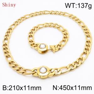 Gold Color Punk Stainless Steel NK Chain 210×11mm Bracelet 450×11mm Necklace for Men Women Hip Pop Figaro Rope Cuban Box Long Chains Jewelry Sets - KS204704-Z