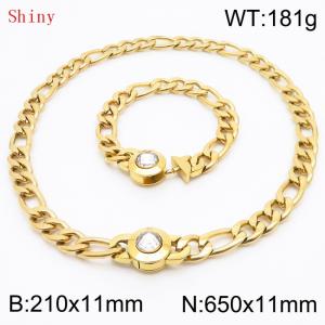 Gold Color Punk Stainless Steel NK Chain 210×11mm Bracelet 650×11mm Necklace for Men Women Hip Pop Figaro Rope Cuban Box Long Chains Jewelry Sets - KS204708-Z