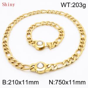 Gold Color Punk Stainless Steel NK Chain 210×11mm Bracelet 750×11mm Necklace for Men Women Hip Pop Figaro Rope Cuban Box Long Chains Jewelry Sets - KS204710-Z