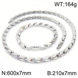 Fashion stainless steel 600 × 7mm&210 × 7mm geometric splicing chain magnetic buckle charm silver set - KS204774-KFC