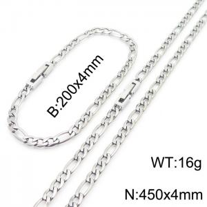 200x4mm 450x4mm Silver Simple Buckle Flat Chain Set Stainless Steel Bracelet Necklace Set Unisex Party Jewelry - KS204949-Z