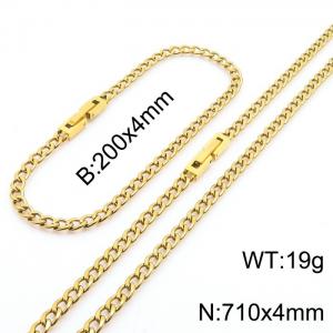 Fashionable and minimalist 4mm stainless steel NK chain paired with a gold bracelet necklace with jewelry clasps, two piece set - KS204961-Z