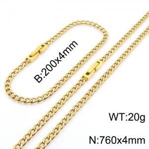 Fashionable and minimalist 4mm stainless steel NK chain paired with a gold bracelet necklace with jewelry clasps, two piece set - KS204962-Z