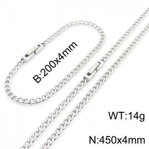 Fashionable and minimalist 4mm stainless steel NK chain paired with silver bracelet necklace with jewelry clasp, two-piece set - KS204963-Z