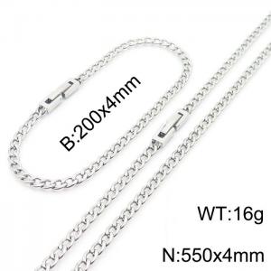 Fashionable and minimalist 4mm stainless steel NK chain paired with silver bracelet necklace with jewelry clasp, two-piece set - KS204965-Z