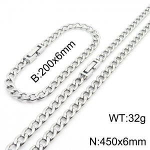 Fashionable and minimalist 6mm stainless steel NK chain paired with silver bracelet necklace with jewelry clasp, two-piece set - KS204977-Z